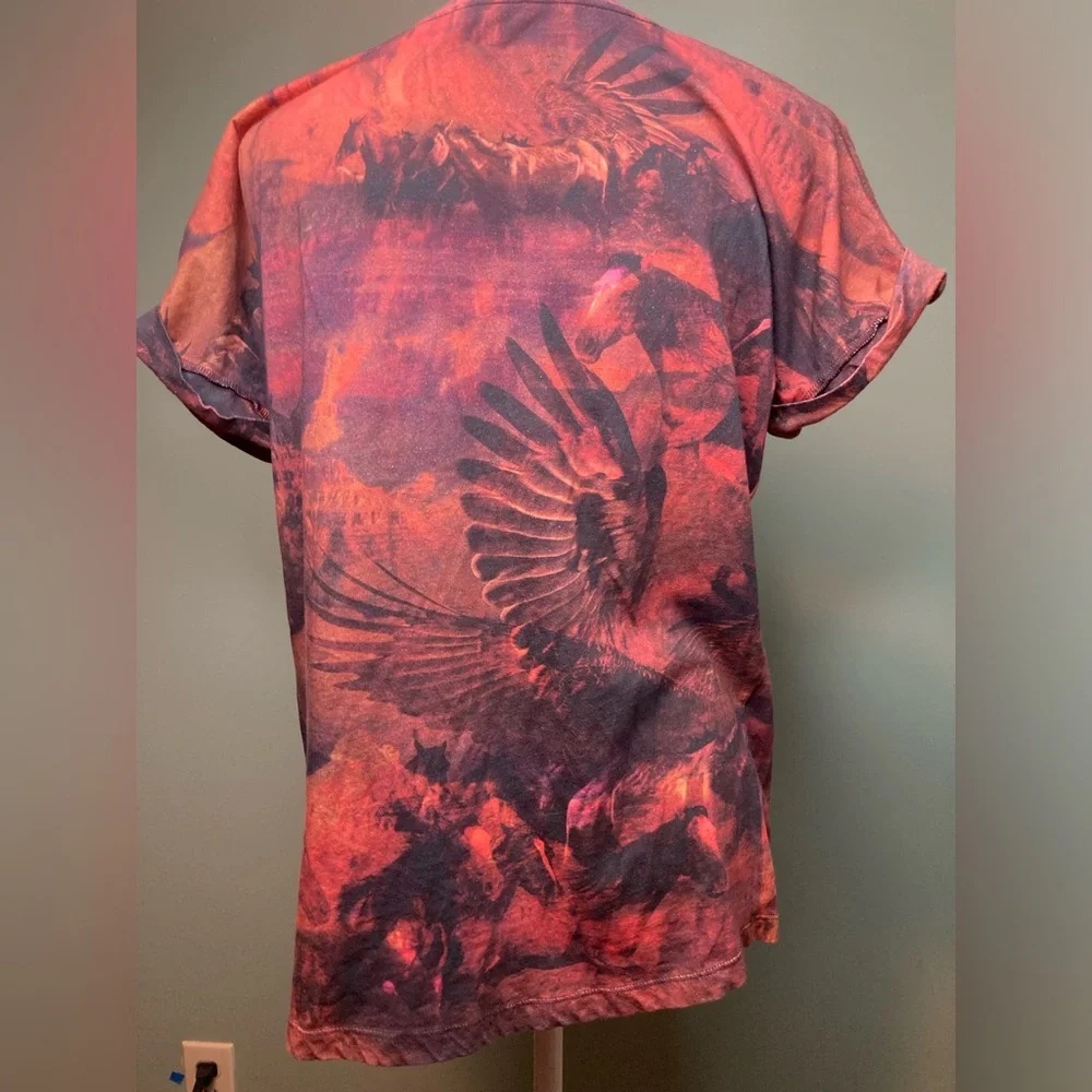 Allsaints graphic Tee Horses Eagle desert print XS/S Orange shirt womens - Picture 4 of 9
